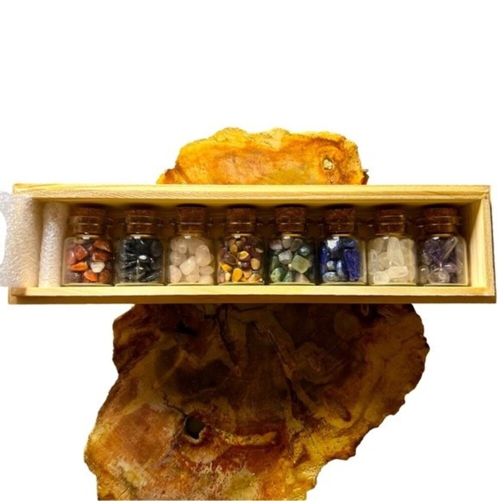 Gemstone Mini Bottle Set of 8 in Wooden Box‎
